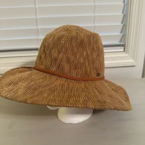 The Scala Collection Womens Natural Polyester Hat Woven One Size Brown W Leather